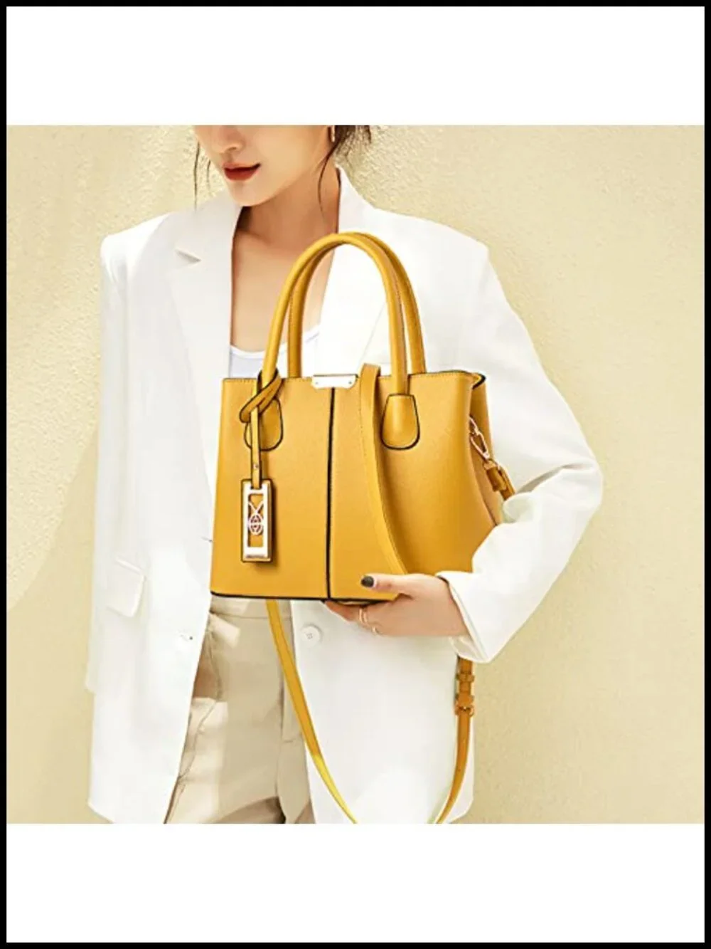 Synthetic Leather Satchel Crossbody Tote Shoulder Bag with Gold Tone Hardware